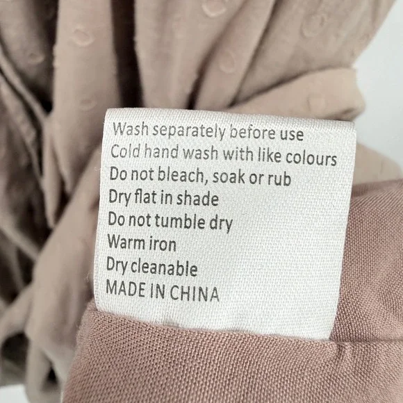 Smocked Swiss Dot Taupe Midi Dress Women M Boho Indie Festival Cottagecore - Picture 9 of 9